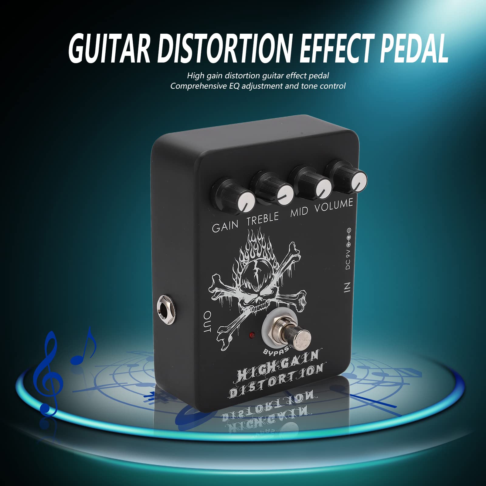 CHICIRIS Pedał Gitarowy Distortion, pedał Efektów Gitarowych o Wysokim Wzmocnieniu zniekształceń z funkcją True Bypass i diodą LED dla Muzyków Kontrolujących Brzmienie