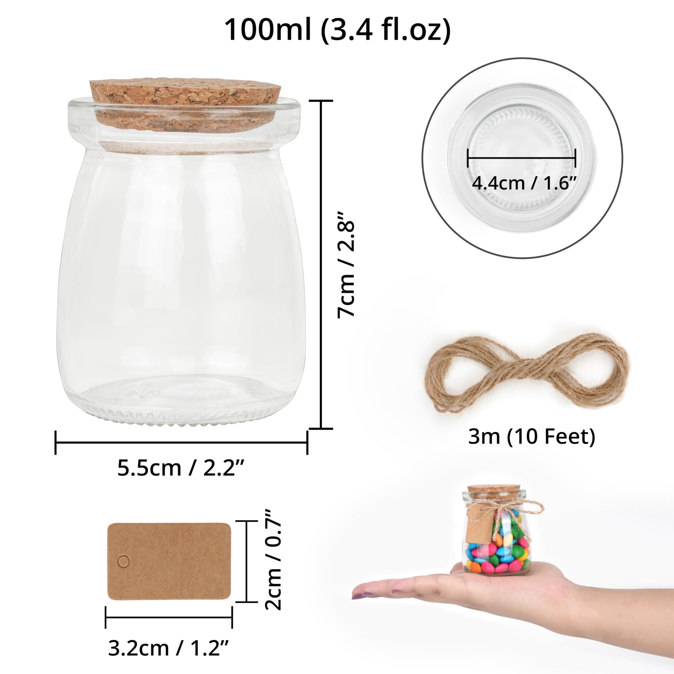 Xiaoyige Lot De 15 Pots à Dragée De Lait En Verre Avec Couvercles En Liège Pour Une Fête De Mariage - Vintage (200ml