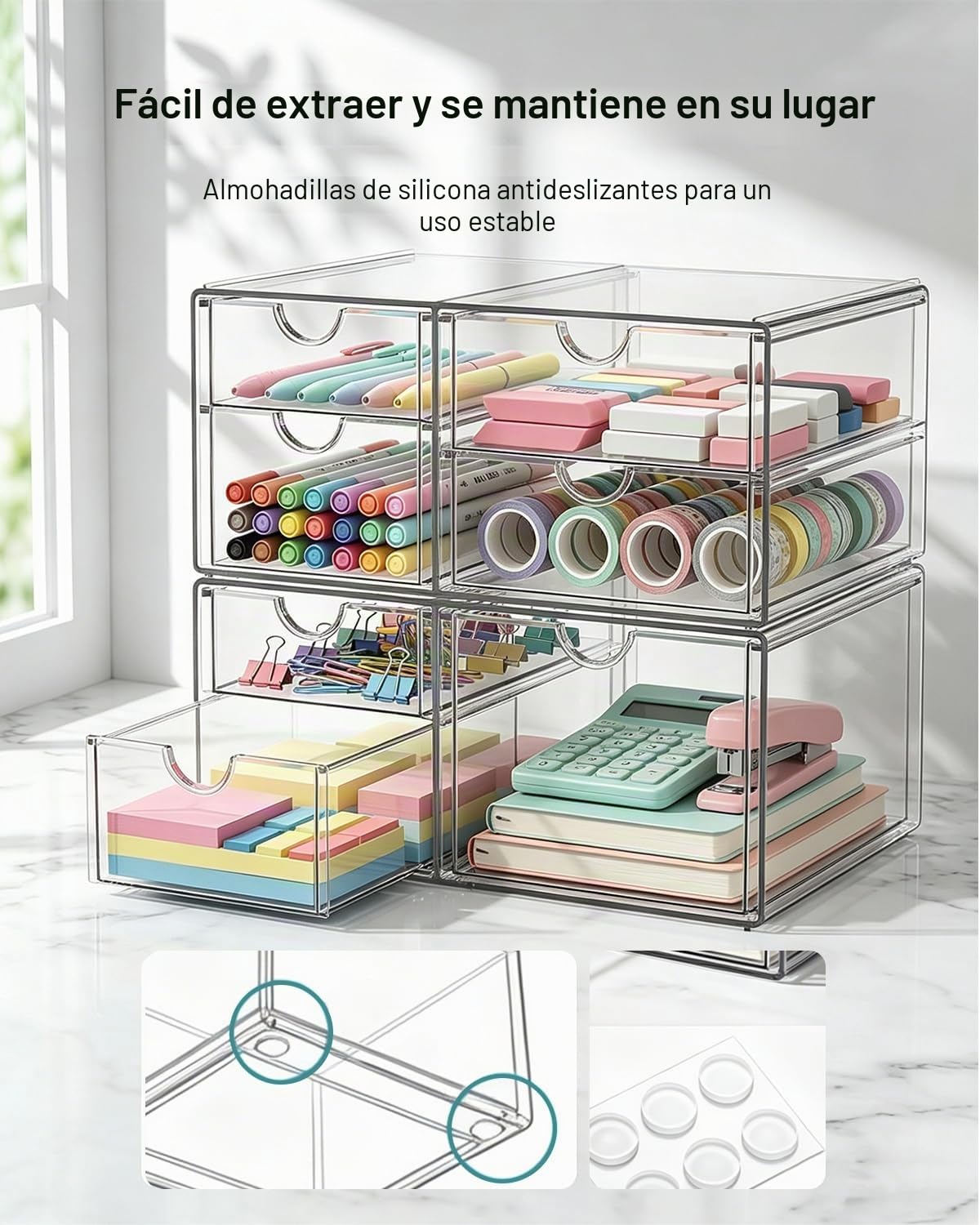 GoMaihe Organizadores de Escritorio (pack de 2): Organizador de Maquillaje Acrílico con 7 cajones | Organizador Multifuncional para bolígrafos, artículos de papelería(25,5 x 21,5 x 17,5 cm)