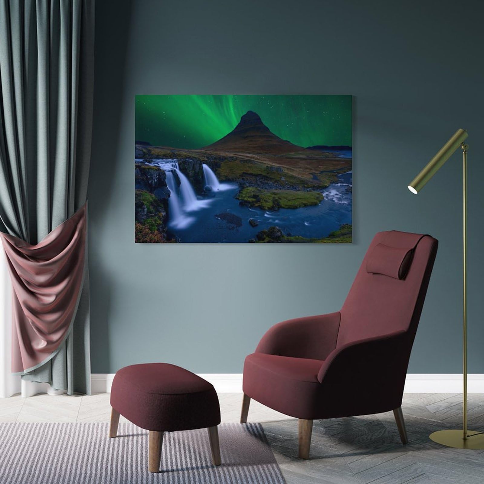 Junmoney Kirkjufell Wall Picture Print 20x30inch(50x75cm), for Entryway, Lounge Links Or Small Walls, Decorative Wall Art for Narrow Spaces