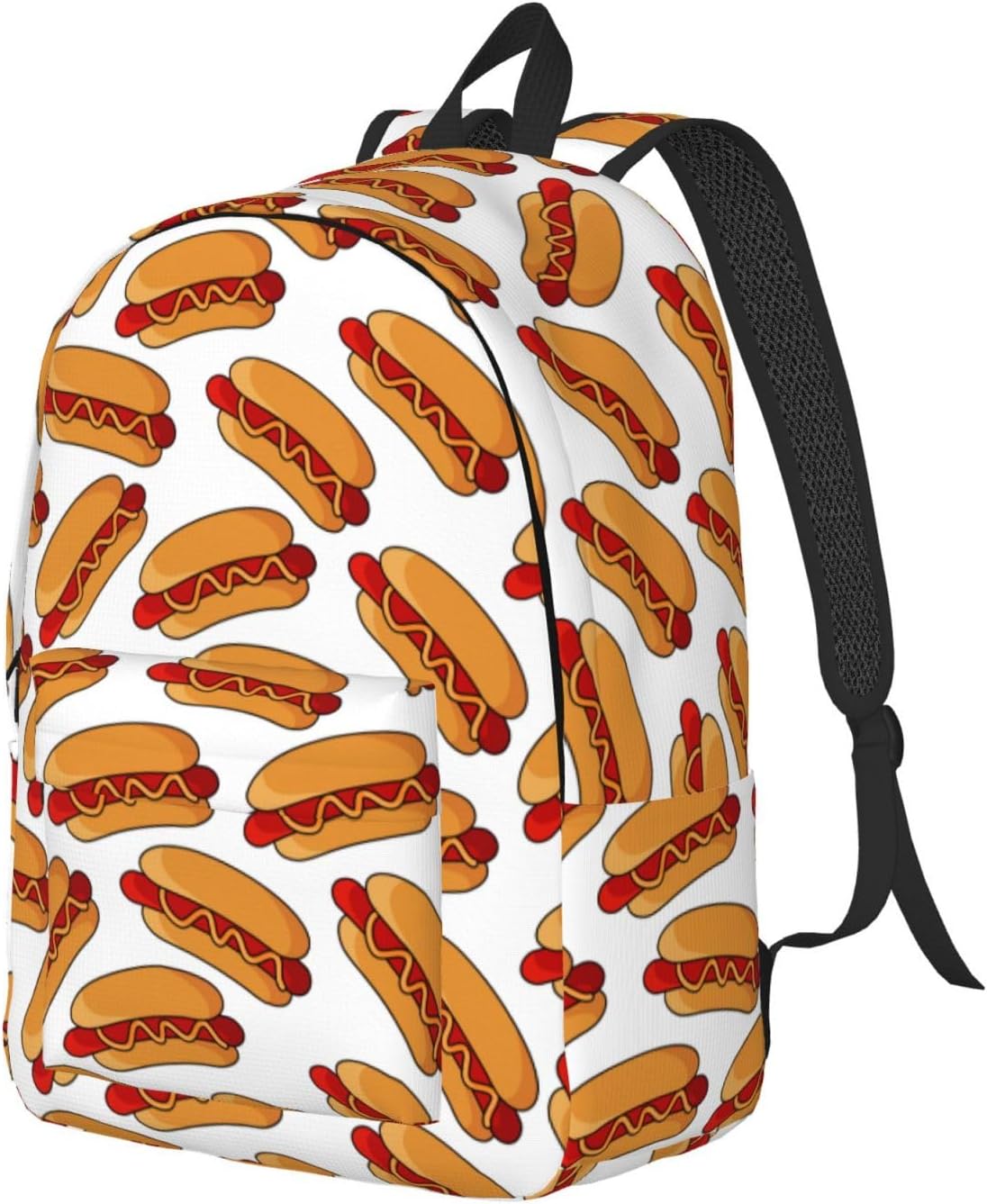 Hot Dog Food School Backpack for Girls Boys Women Lightweight Canvas Bookbag Casual Laptop Daypack for Travel Outdoor Camping, 15 Inch