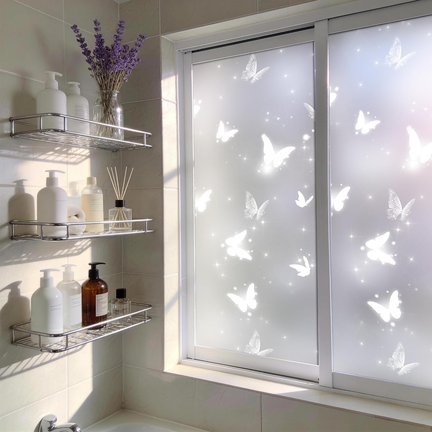 Vinilo Decorativo de Privacidad con Mariposas Escarchadas