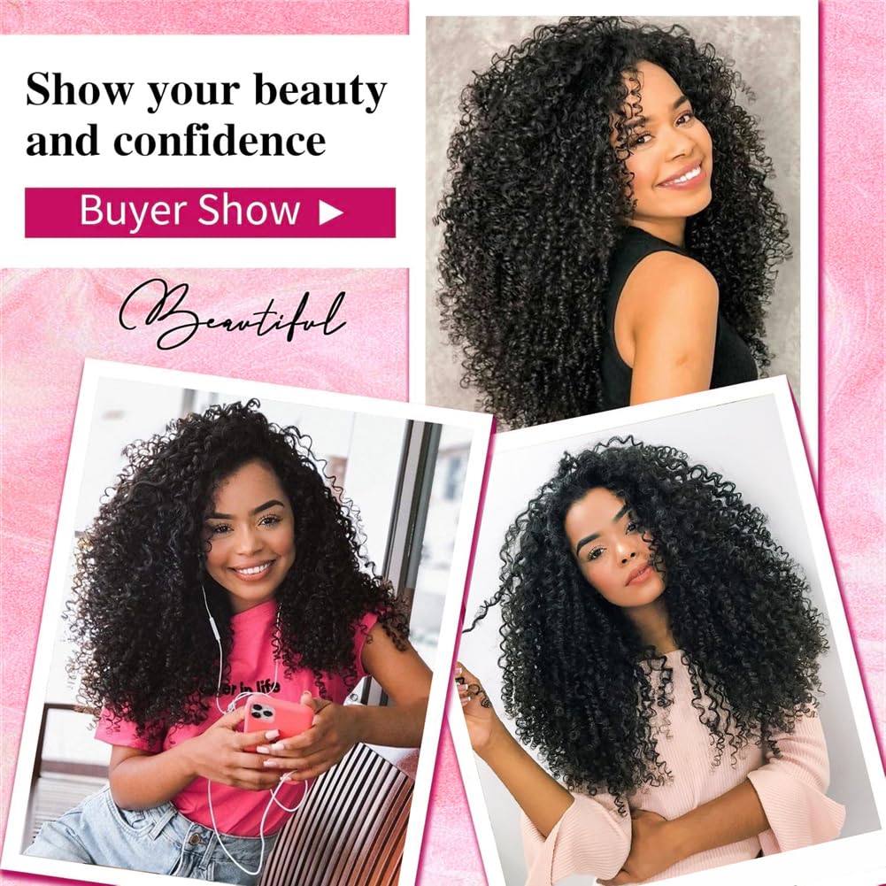 Feather Crochet Human Hair 16 Inch 120g Afro Kinky Curly Knotless Pre‑Separated Invisible Crochet Bundles Lightweight Reusable Hair Extensions for Women Natural Black