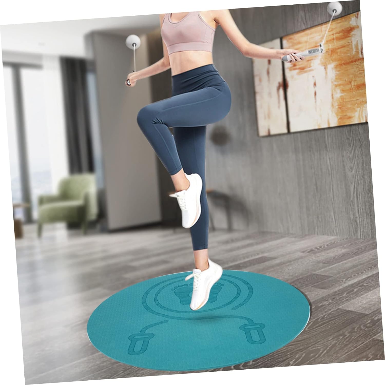 Toyvian Shock Absorbing Indoor Jumping Mat Non Slip Exercise Cushion for Home Workouts Tpe Material Blue Comfortable and Durable Fitness Mat for Daily Use