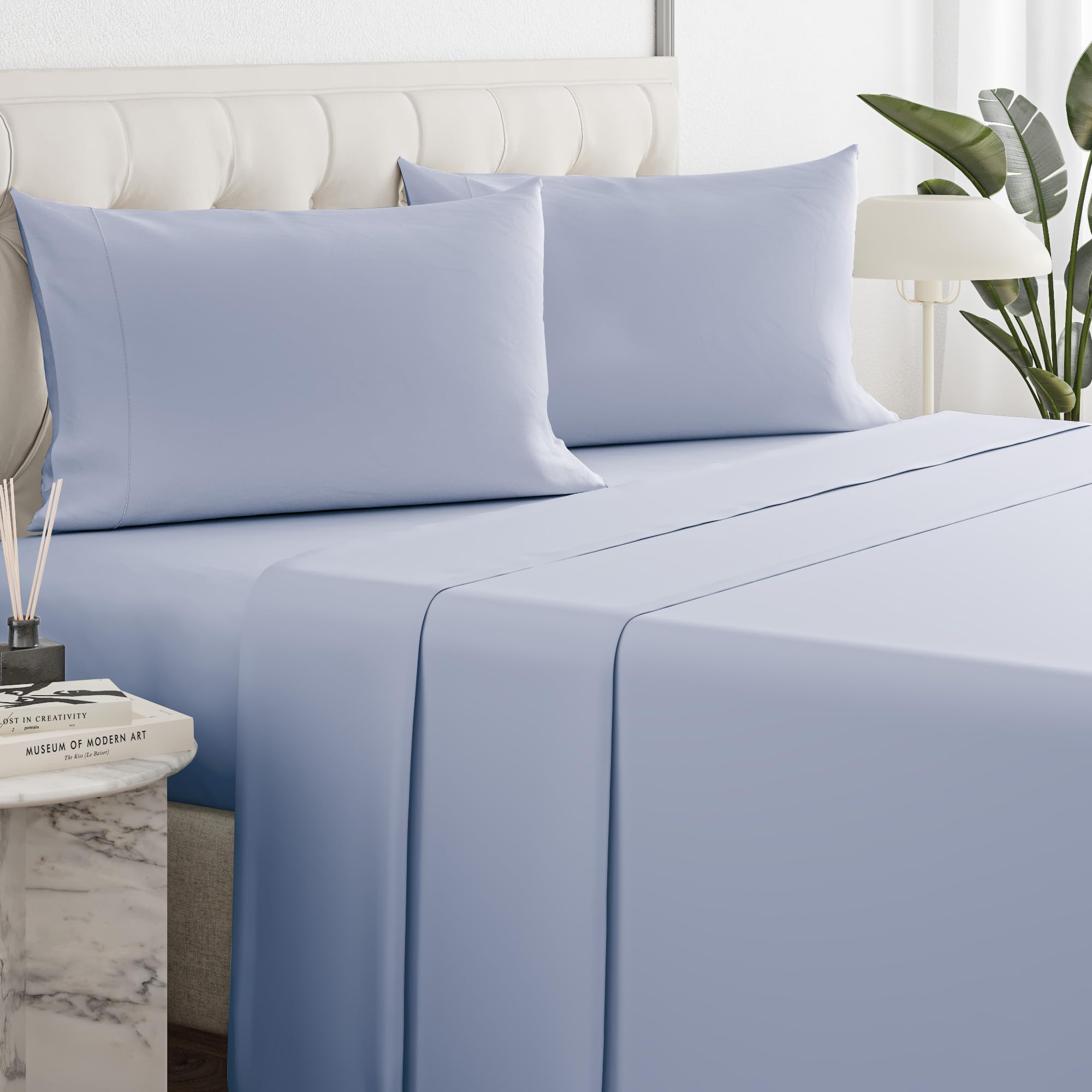 Sleepy Town Cal King Size Bed Sheets - 4 Piece - California King Sheet Set - Extra Soft, Comfy & Cooling - Easy Care - Shrinkage, Wrinkle & Fade Free - Brushed Microfiber - Deep Pocket (Sky Blue)