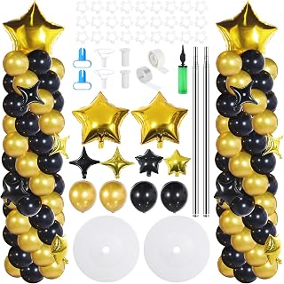 Gejoy 110 Pcs Black and Gold Balloon Arch Column Stand Kit