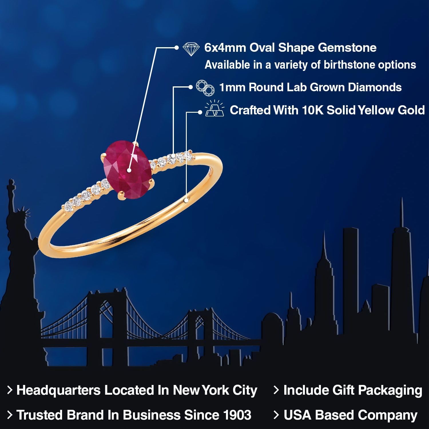 Gem Stone King 10K Yellow Gold Red Ruby and Lab Grown Diamond Engagement Ring for Women | 0.65 Cttw | Oval 6X4MM | Gemstone July Birthstone | Wedding Anniversary Promise Gold Ring for Women