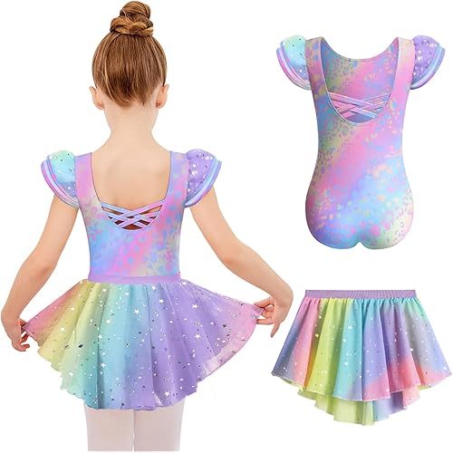 Zaclotre Girls Ballet Leotards with Removable High Low Skirt Toddler Ruffle Sleeve Hollow Back Dance Outfit Combo