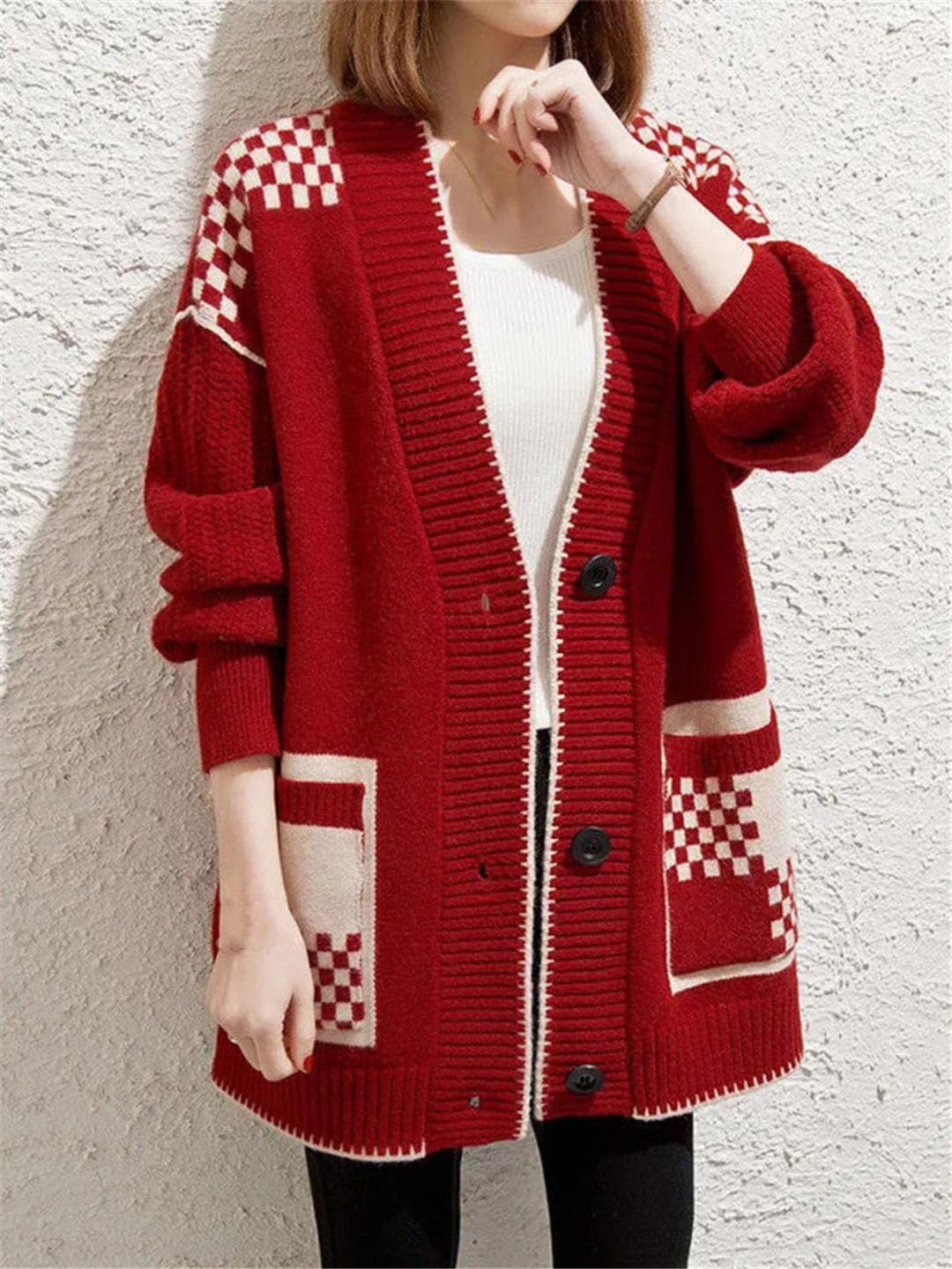 Abrigo De Suéter para Mujer Prendas De Punto Cárdigan Informal De Manga Larga con Un Solo Pecho Outwear