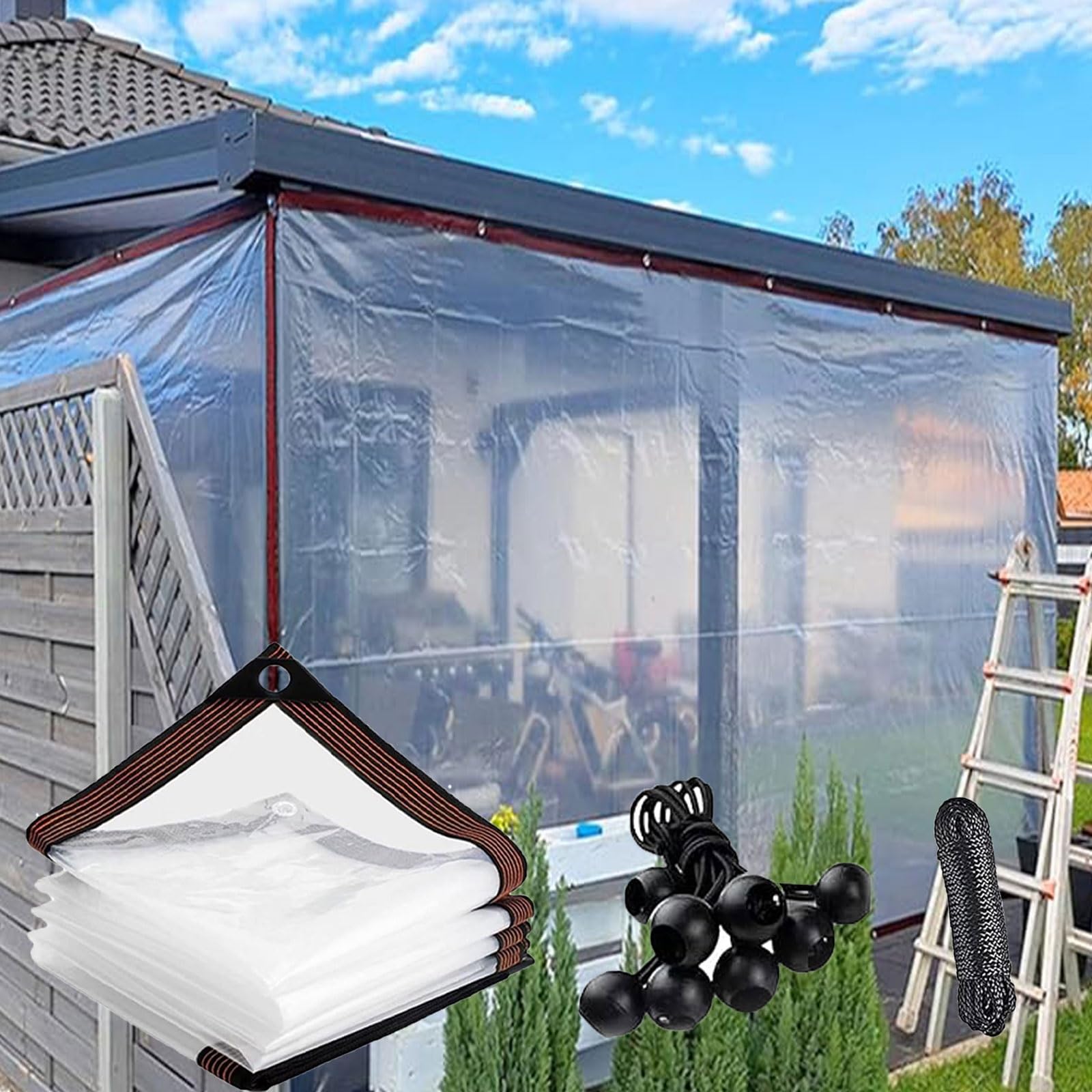 Clear Waterproof Cover Tarp，17x20 FT with Grommets,Anti-Tear Poly