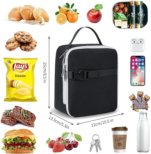 Miniatura 6 de XQXA Bolsa de almuerzo aislada  Lonchera reutilizable gruesa térmica, suave, a prueba de fugas, para adultos, oficina, viajes, picnic (Negro-L)