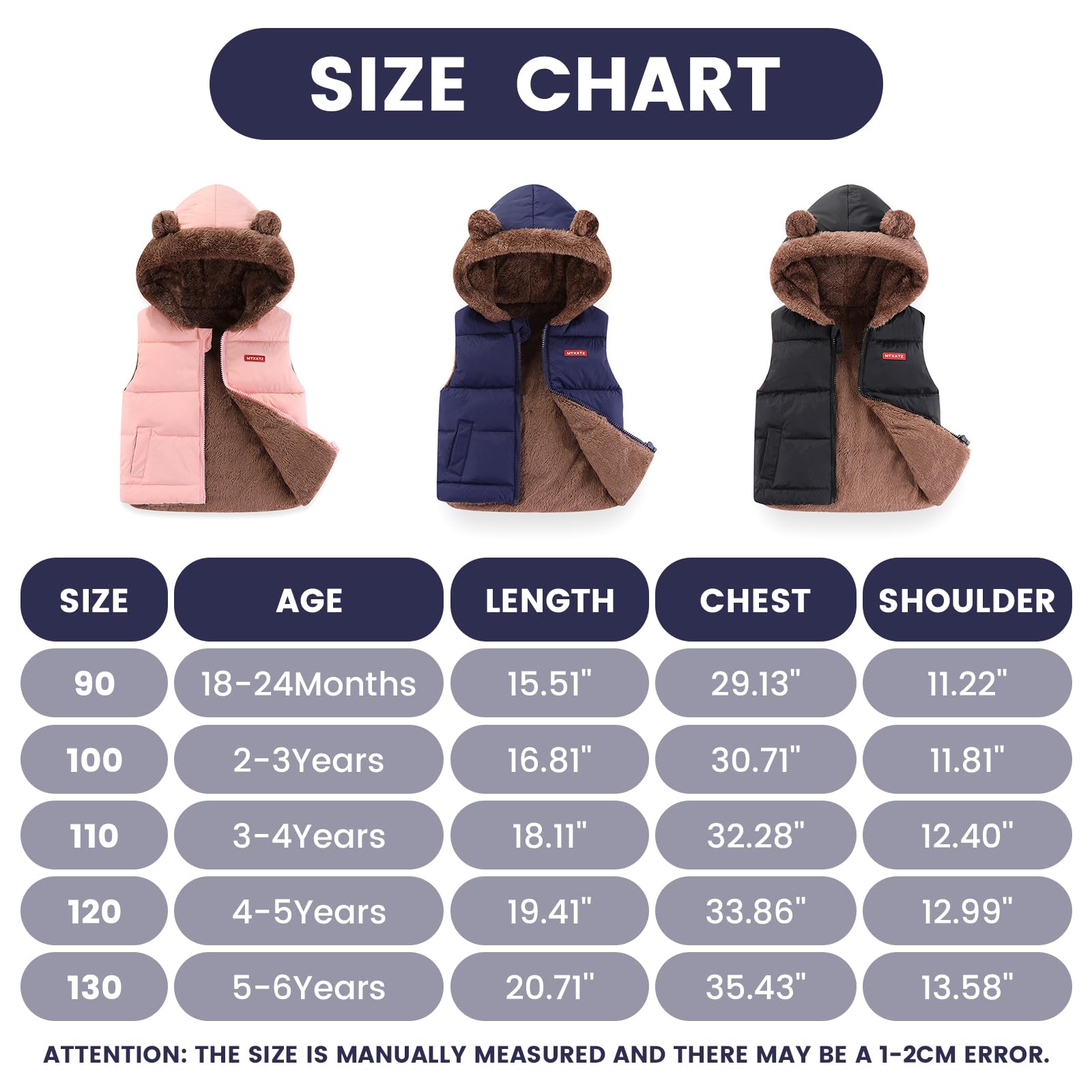 JiAmy Chaleco de invierno para niños con capucha, chaleco acolchado a prueba de viento, sin mangas, bonito con orejas de oso, para primavera, otoño, invierno, para 18 meses a 6 años