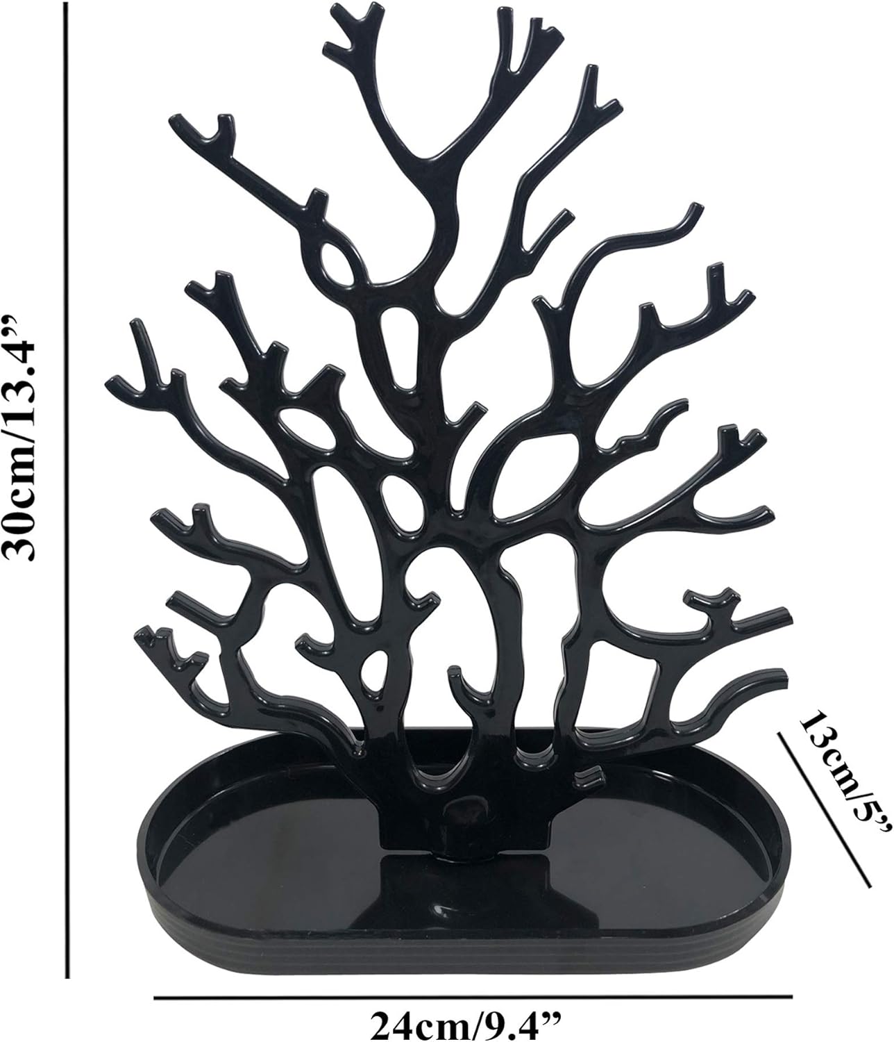 NewFerU Coral Tree Jewelry Hanging Stand Display Table Top Necklace Bracelet Holder Earring Hanger Organizer Rack Tower with a Ring Watch Dish Tray for Women Girls (Black)