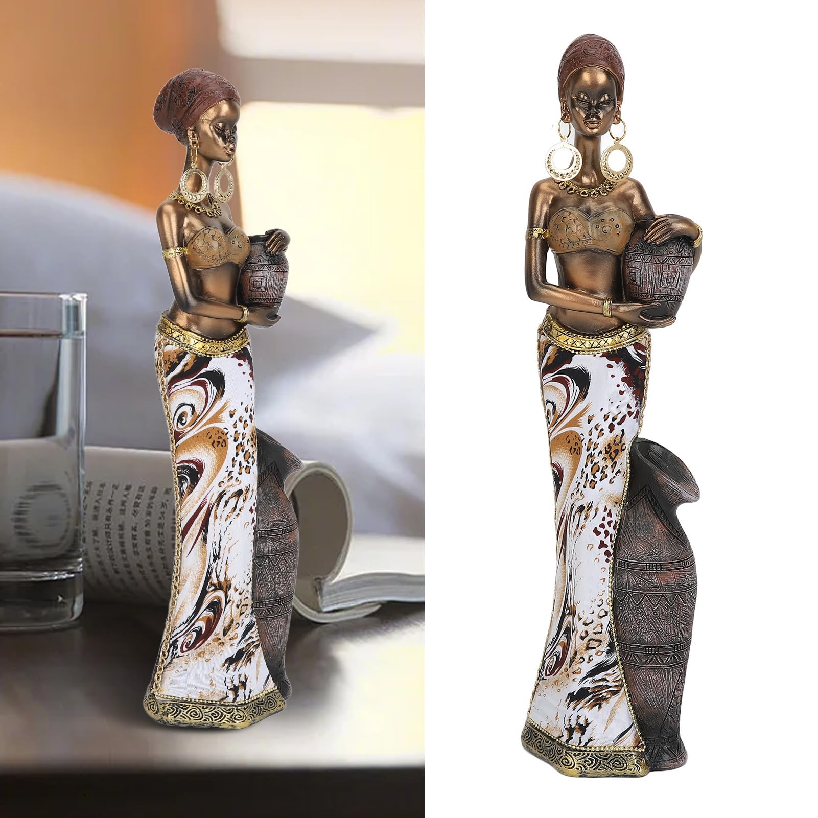 afrykańska kobieta statua ręcznie wykonana z żywicy plemienna figurka damy Vintage realistyczna tajemnicza afrykańska dama rzeźba na półkę na biurko (G04172A)