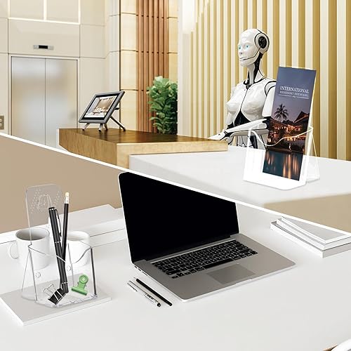 Miniatura 6 de Harewu 2 soportes acrílicos para folletos, estantes de exhibición transparentes para folletos, estantes de exhibición de escritorio de plástico para