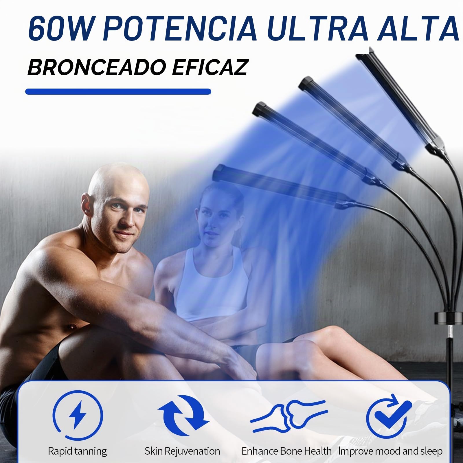 Solarium 60W 460NM 490NM Luz Azul Bronceadora Doble Soporte 432 LEDes Cuerpo Cara