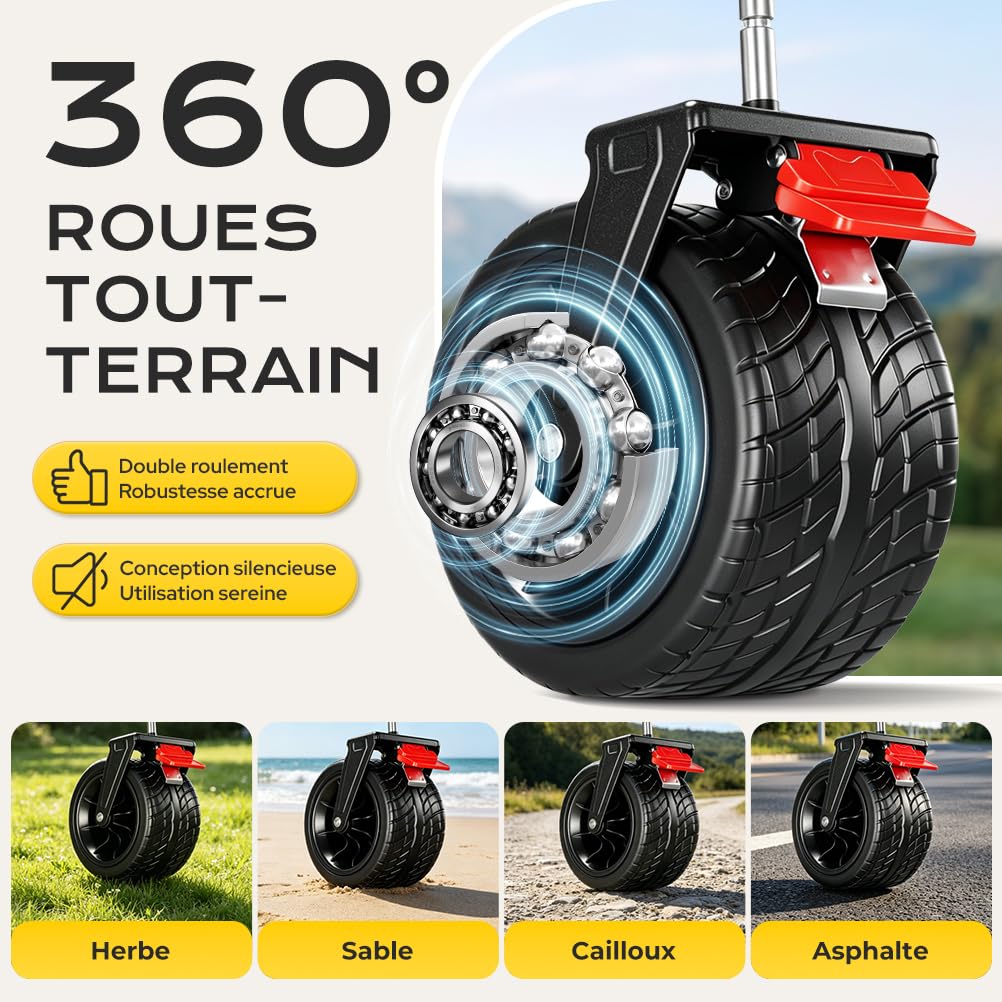 Chariot Tout-Terrain 400L Pliable 4 Roues avec Frein 18x10CM, XXXXL