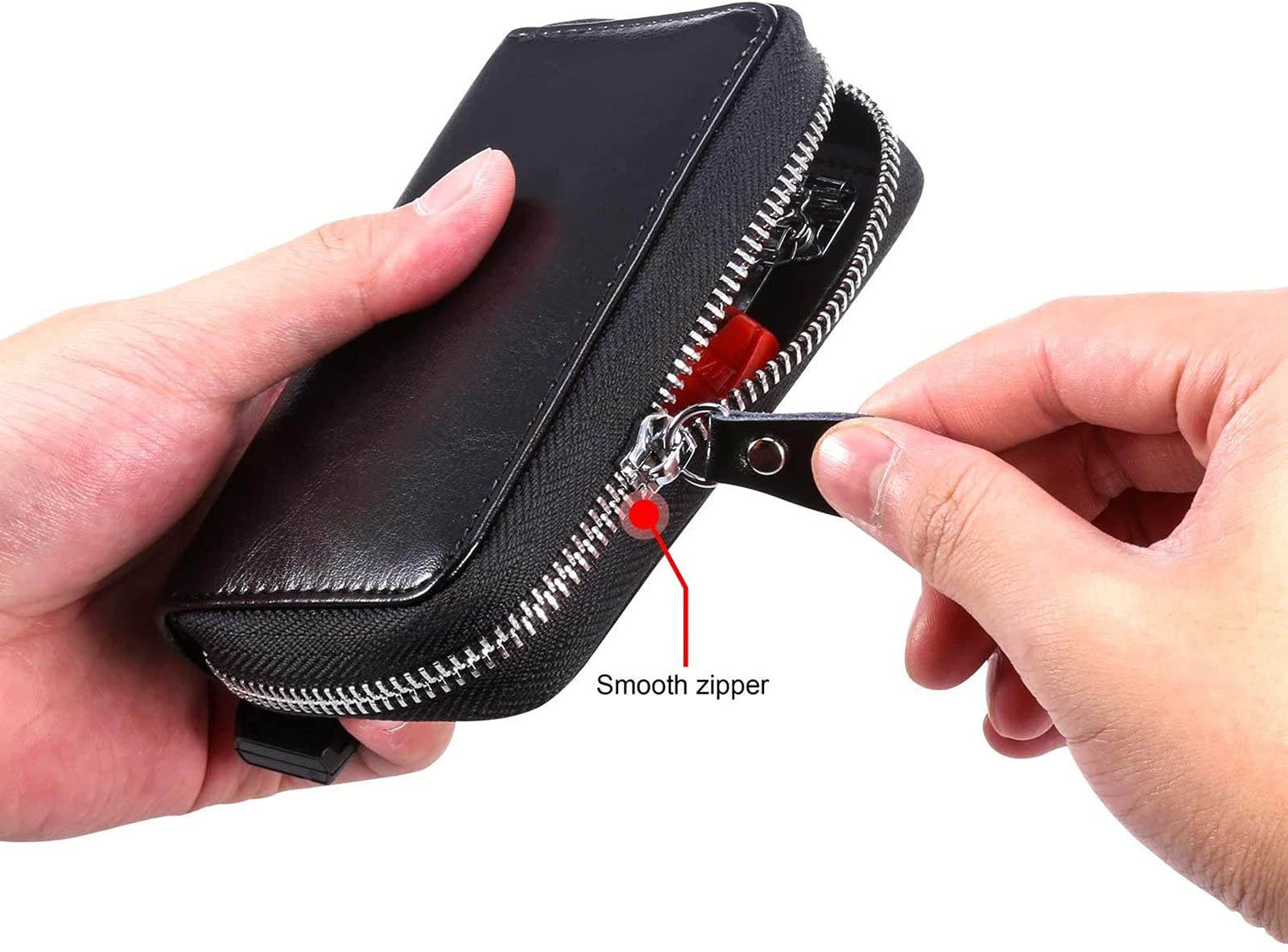 Etuis Porte Clés Cuir, Pochette Porte Clef Cuir Porte-Clé Voiture Porte-monnaie Sac à poche Sécurité Multifonctionnel Fermeture Éclair Classique Casual, avec 12 crochet Clip