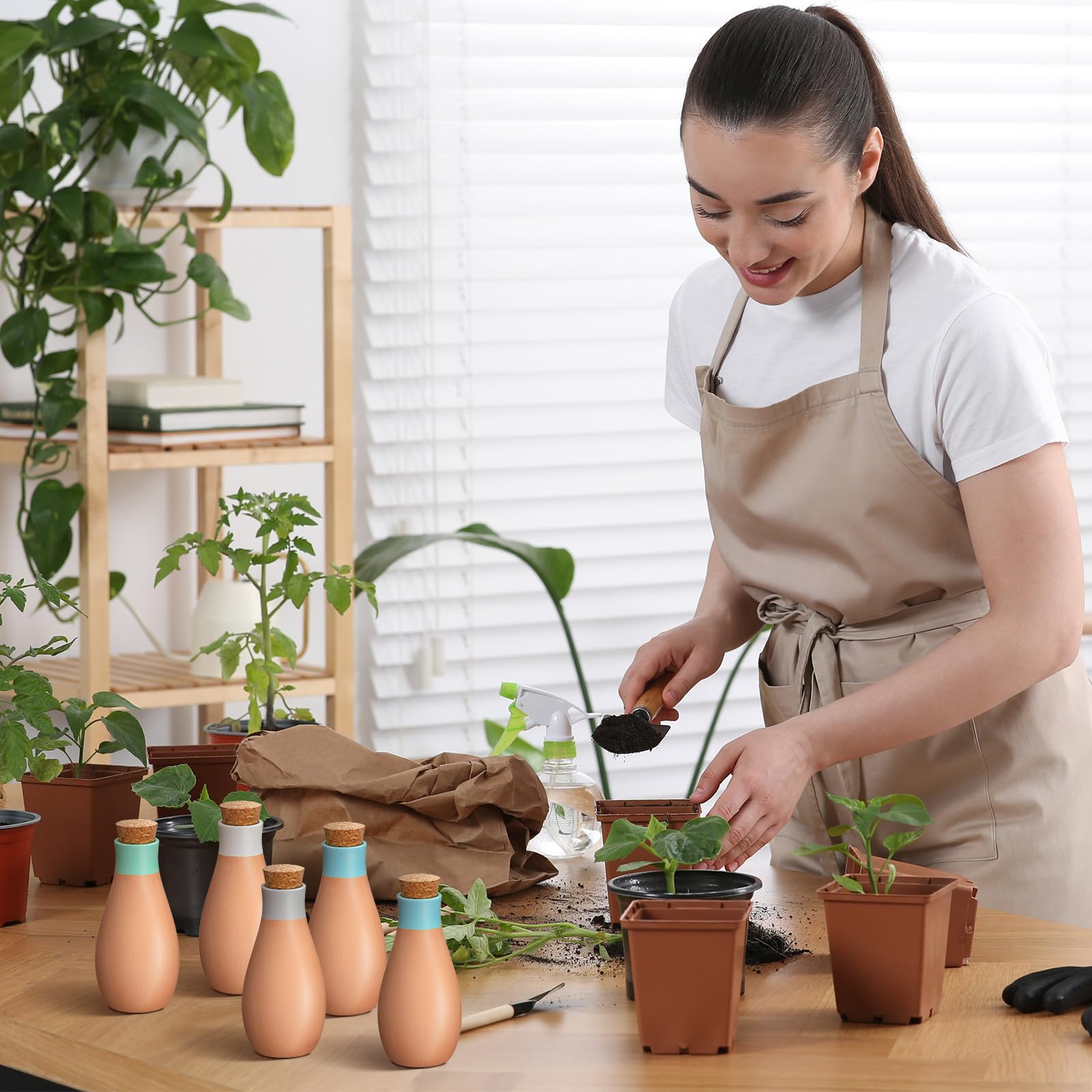 Tioncy Ollas Lot de 6 grands pots d'arrosage en terre cuite 382,7 g pour plantes d'intérieur et d'extérieur