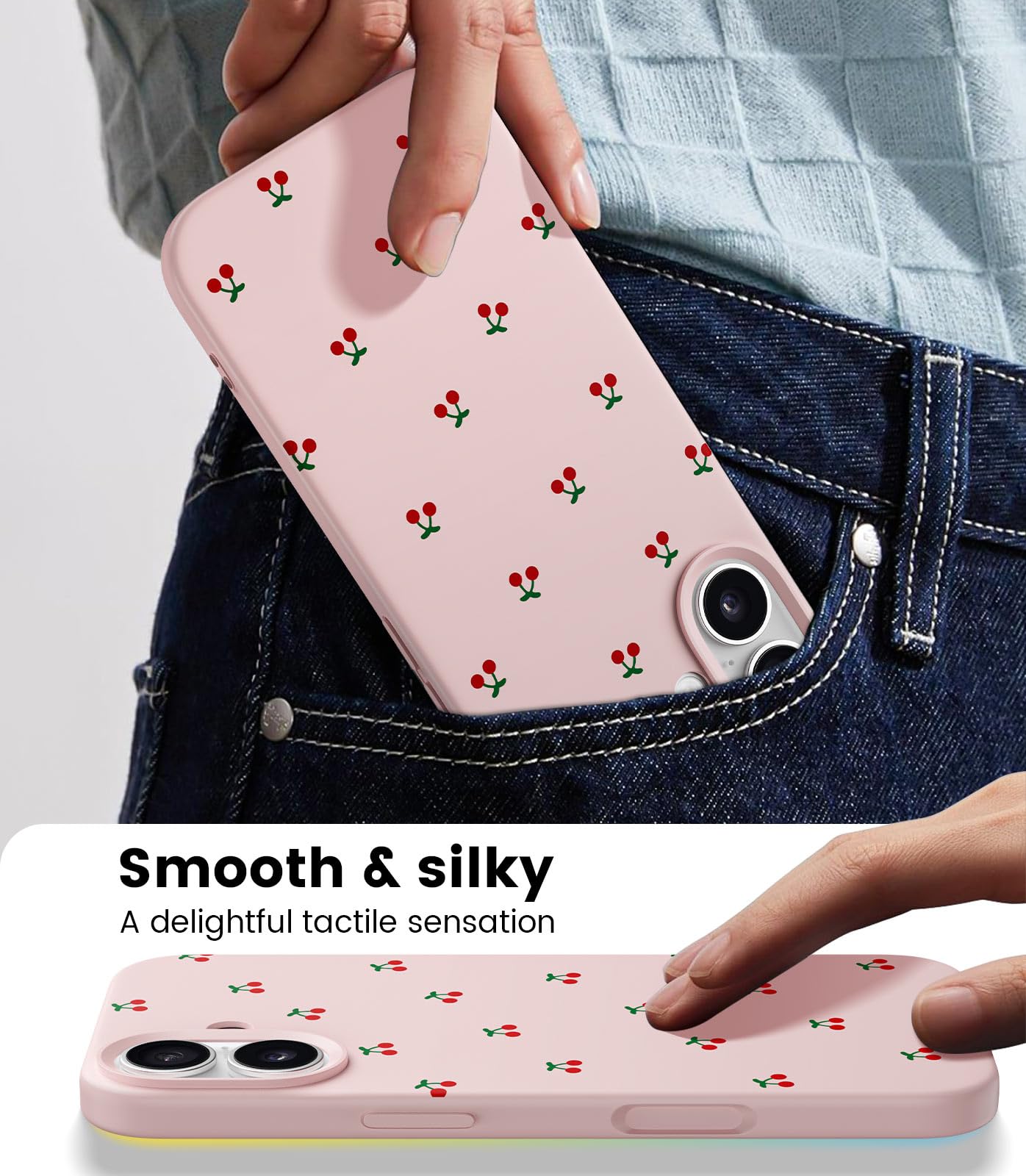 ALTORICO Cover per iPhone 13 o 14, Custodia Graziosa con Motivo Estetico Rosa Ciliegia, Morbida in TPU Slim e Resistente Agli Urti Antigraffio, Case per Ragazze e Donne, Rosa