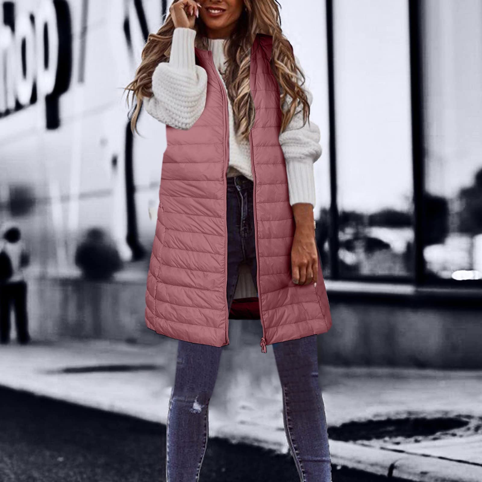 Generisch Piumino da donna, taglie forti, lungo, invernale, sottile, leggero, con tasche