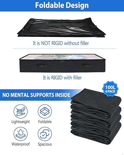 Miniatura 3 de Contenedores de almacenamiento debajo de la cama con tapas, juego de 2 contenedores de almacenamiento de bajo perfil debajo de la cuna con 3 asas,