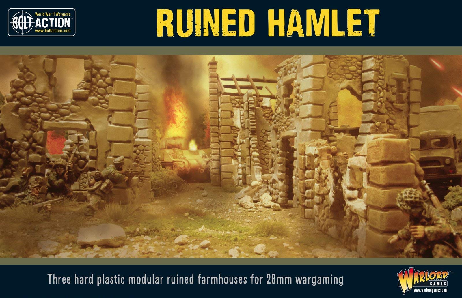 Bolt Action Ruined Hamlet 3 Buildings 1 56 WWII Military Wargaming Dio | amzdealz