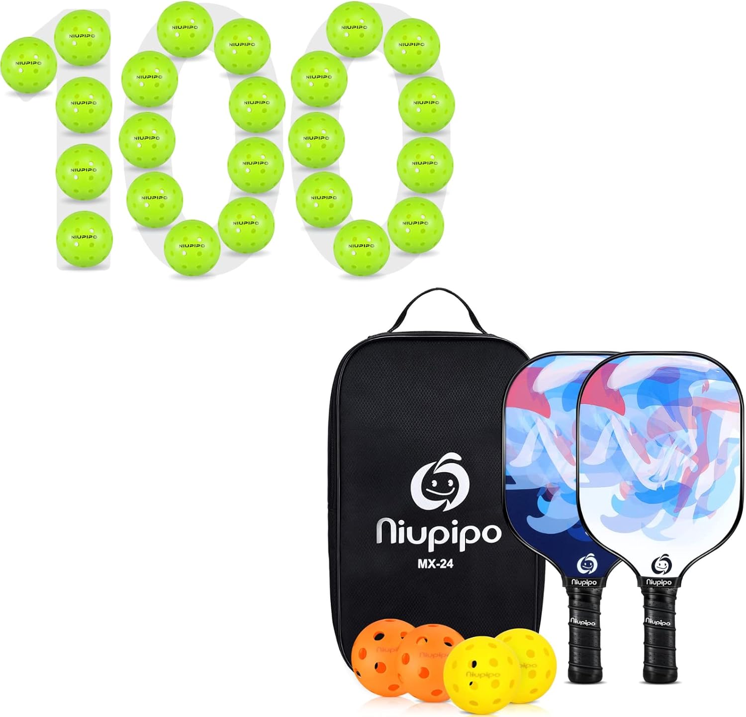 niupipo Pickleball Paddles, USAPA Approved 40 Holes Pickle Balls for Tournament