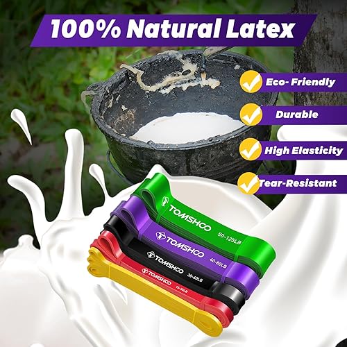 Miniatura 3 de TOMSHOO Paquete de 5 bandas de asistencia para dominadas, bandas de resistencia con correas y anclaje de puerta, bandas elásticas, bandas de