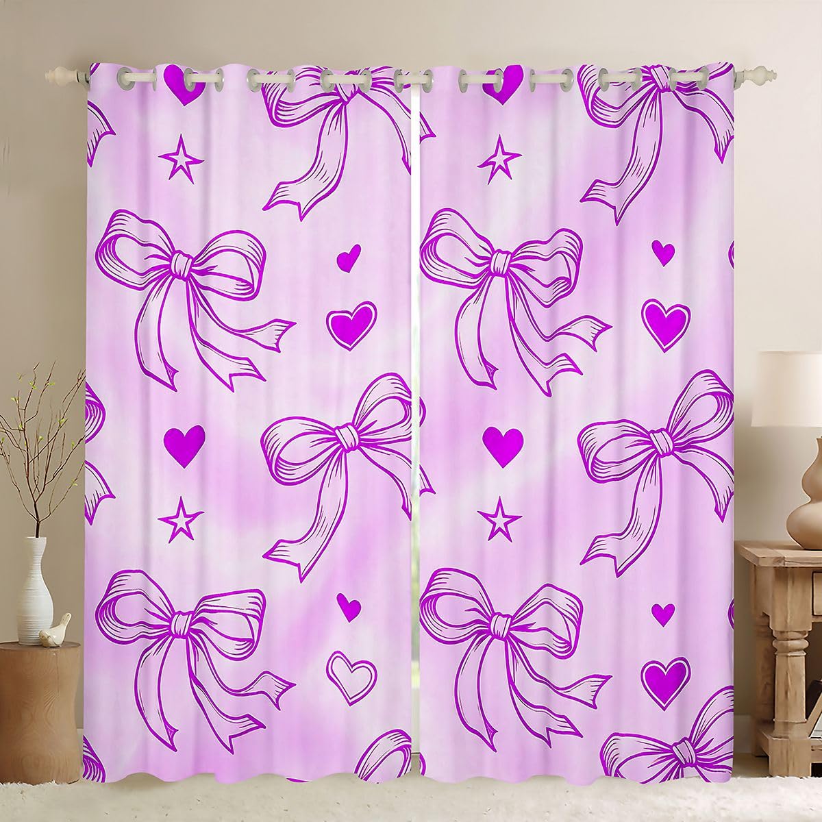 Homemissing Cortinas opacas con lazo morado degradado para dormitorio, sala de estar, cortinas opacas con lazo para oscurecer la habitación, 2 paneles de 66 x 72 pulgadas de largo