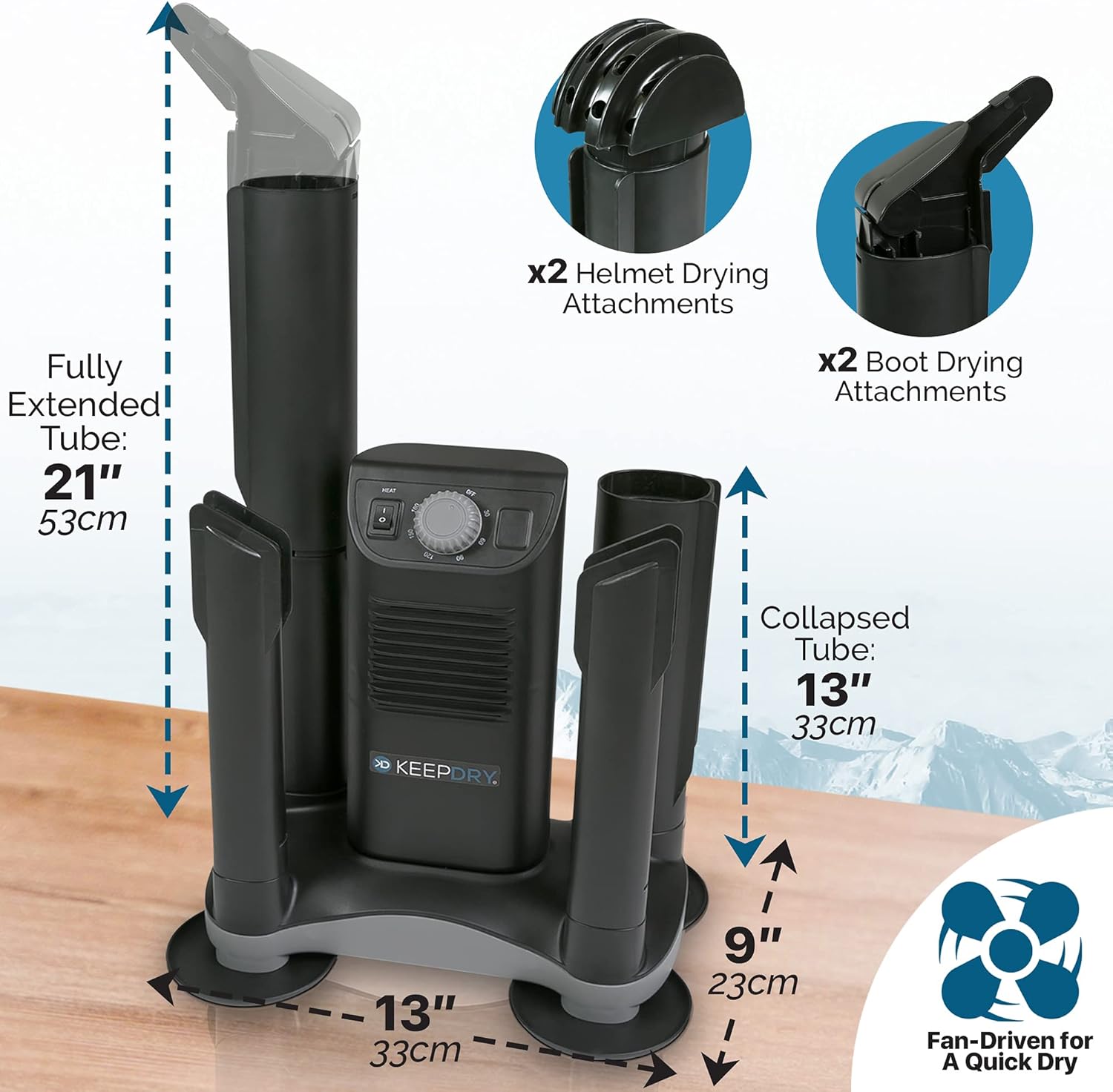 KEEPDRY Forced Heat Boot Dryer - Heavy Duty Shoe Dryer with Heat Switch & Timer - Quickly Dry Garments - Collapsible Drying Tubes Black : Clothing, Shoes & Jewelry