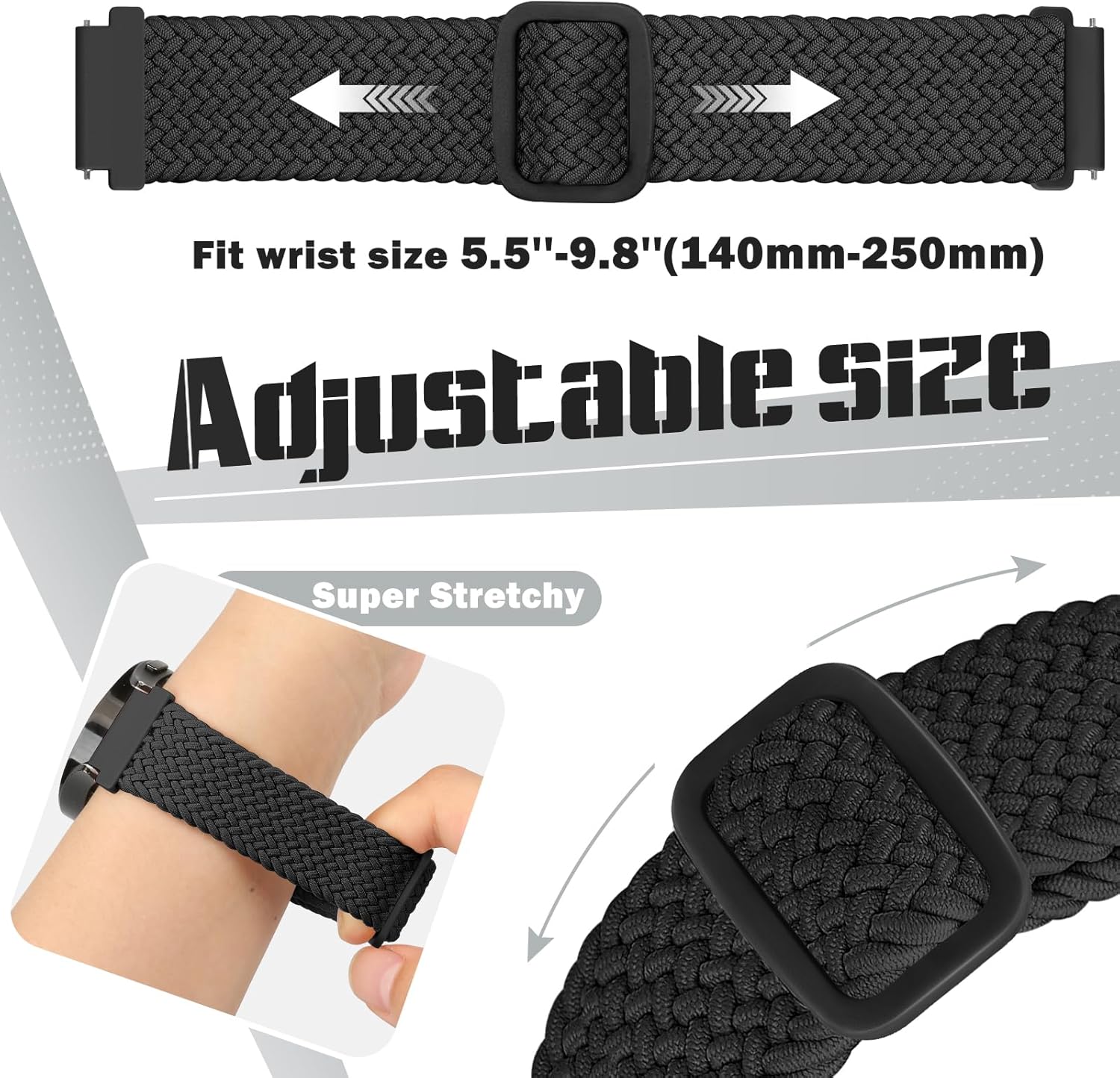 Braided Solo Loop Watch Band - Choice of Width -18mm 20mm 22mm, Quick Release Braided Replacement Wristband Nylon Stretchy Watch Straps for Men Women,4PCS - Image 4