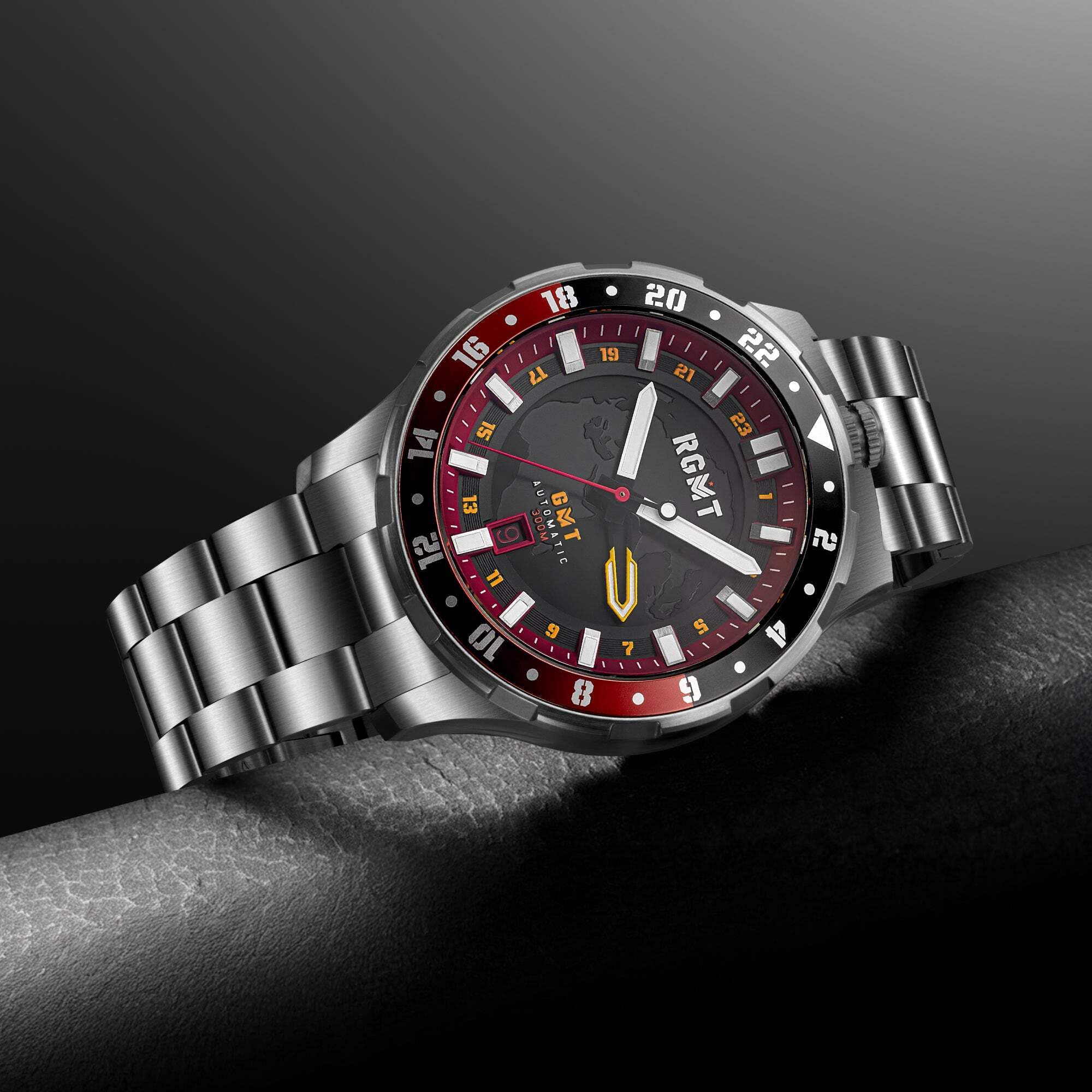 RGMT Globemaster GMT Orologio automatico da uomo, 46 mm, con cinturino in acciaio inox massiccio RG-8067