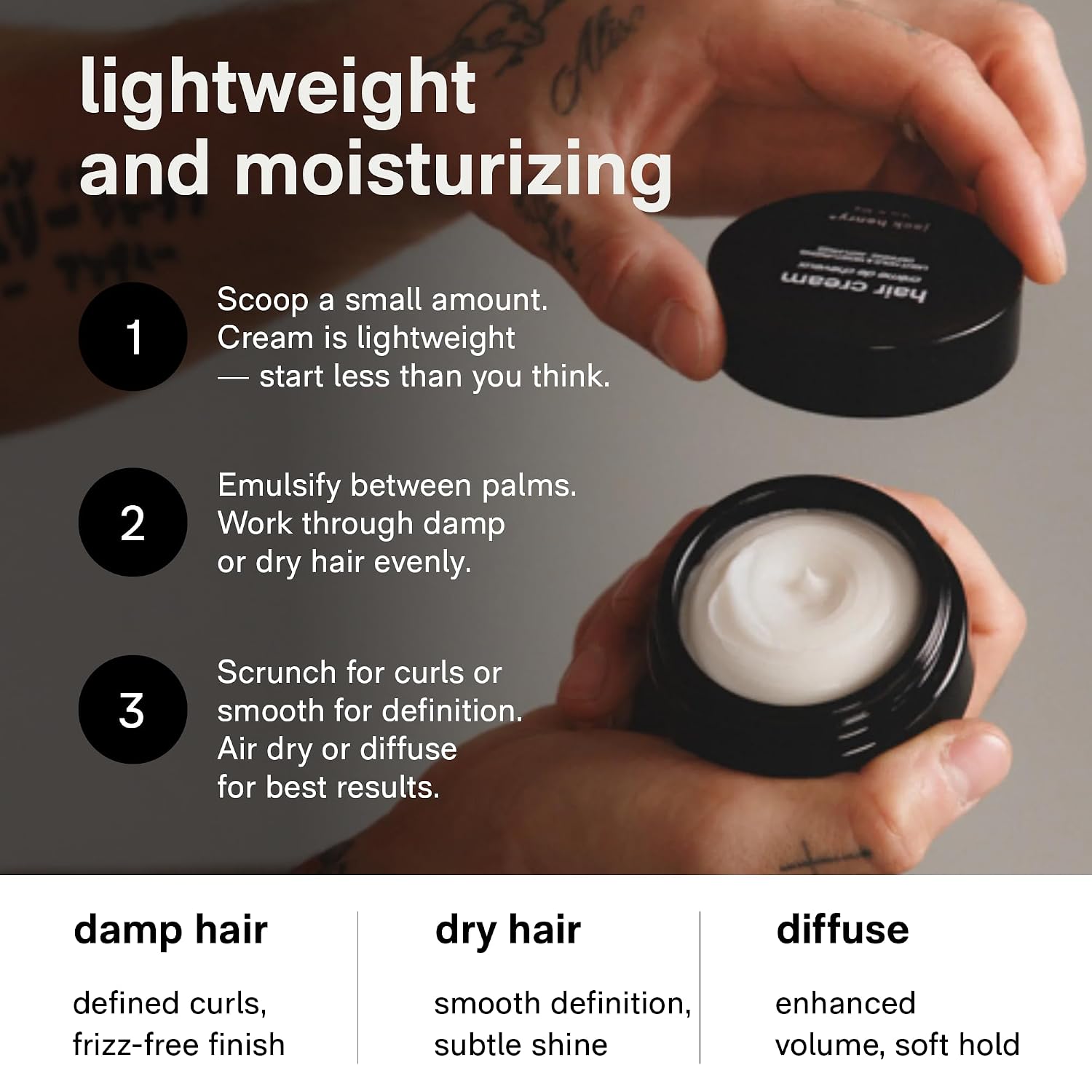 Jack Henry Hair Styling Cream for Men & Women - Light Hold, Subtle Shine - Lightweight Formula to Tame Frizz & Flyaways - Works for All Hair Types