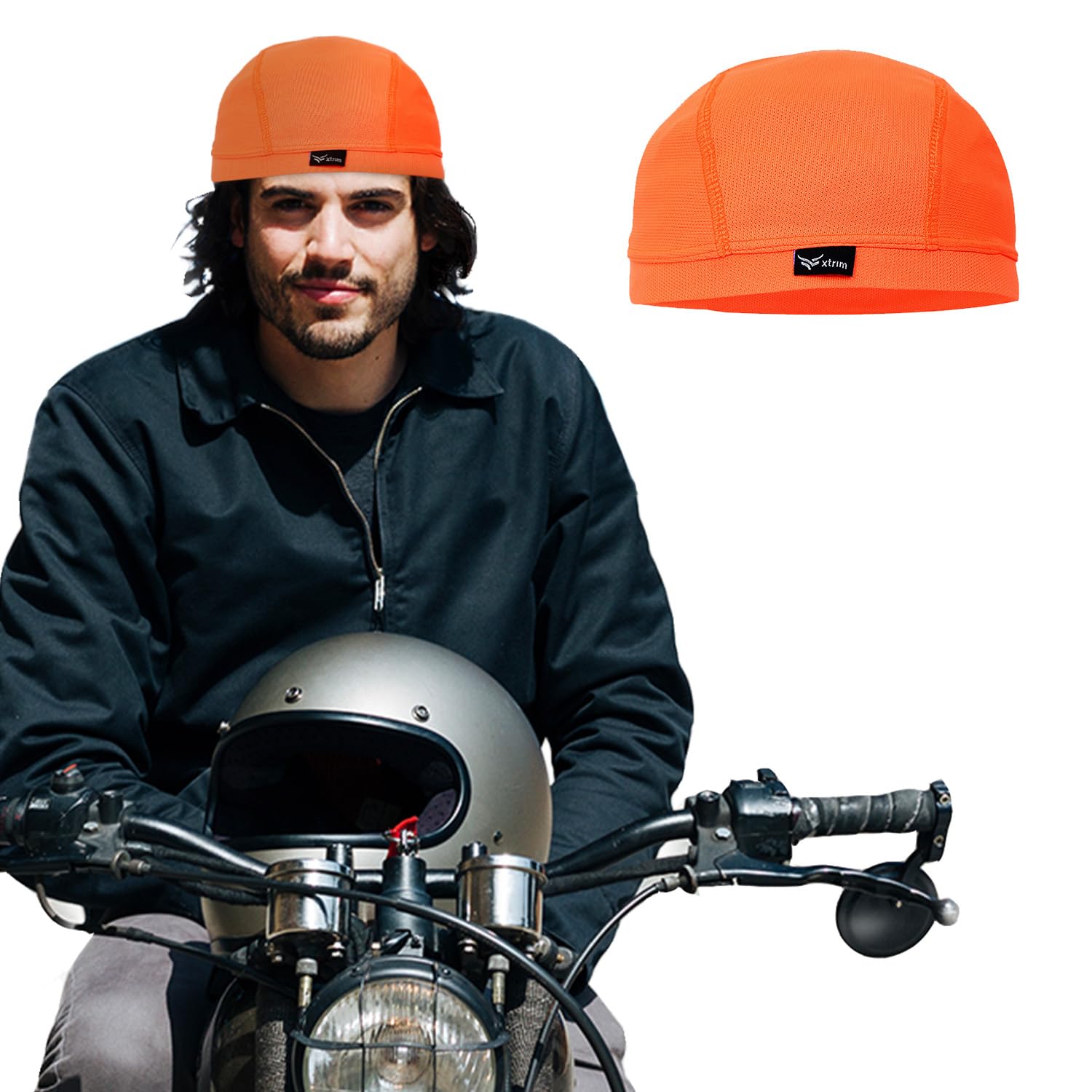 XTRIM Unisex Helmet Skull Cap for Bikers & Cyclists, Cotton Head Cap, Hair Inner Helmet Cap for Men, Sweat Cooling Beanie Cap for Men for Women, Skull Mask for Summer, Bike Accessories (Orangee) XTRIM Unisex Helmet Skull Cap for Bikers & Cyclists, Cotton Head Cap, Hair Inner Helmet Cap for Men, Sweat Cooling Beanie Cap for Men for Women, Skull Mask for Summer, Bike Accessories (Orangee)