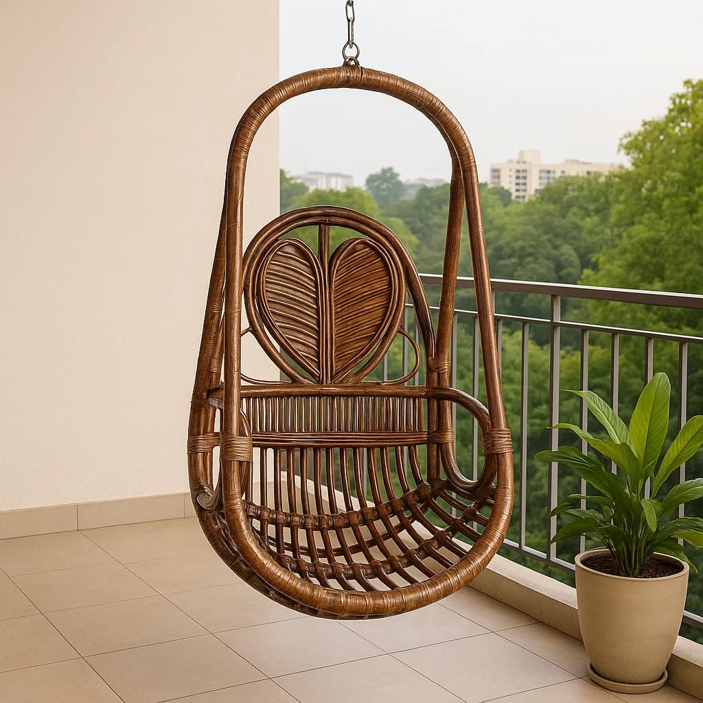 IRA Furniture Heart Pattern Rattan Swing Chair, Indoor Hanging Chair, Brown-image-6