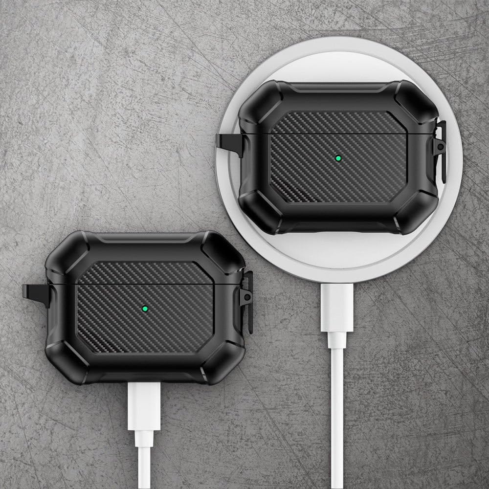 Apple AirPods Pro 2. Nesil ile uyumlu Kılıf Kilitli Armor Tank Karbon Detaylı Difu Case Siyah
