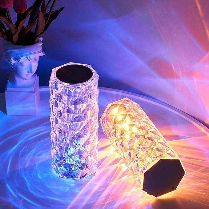 PILLAGER Crystal Lamp 2 Pack, Rose Diamond Table Lamp, 16 Colors RGB