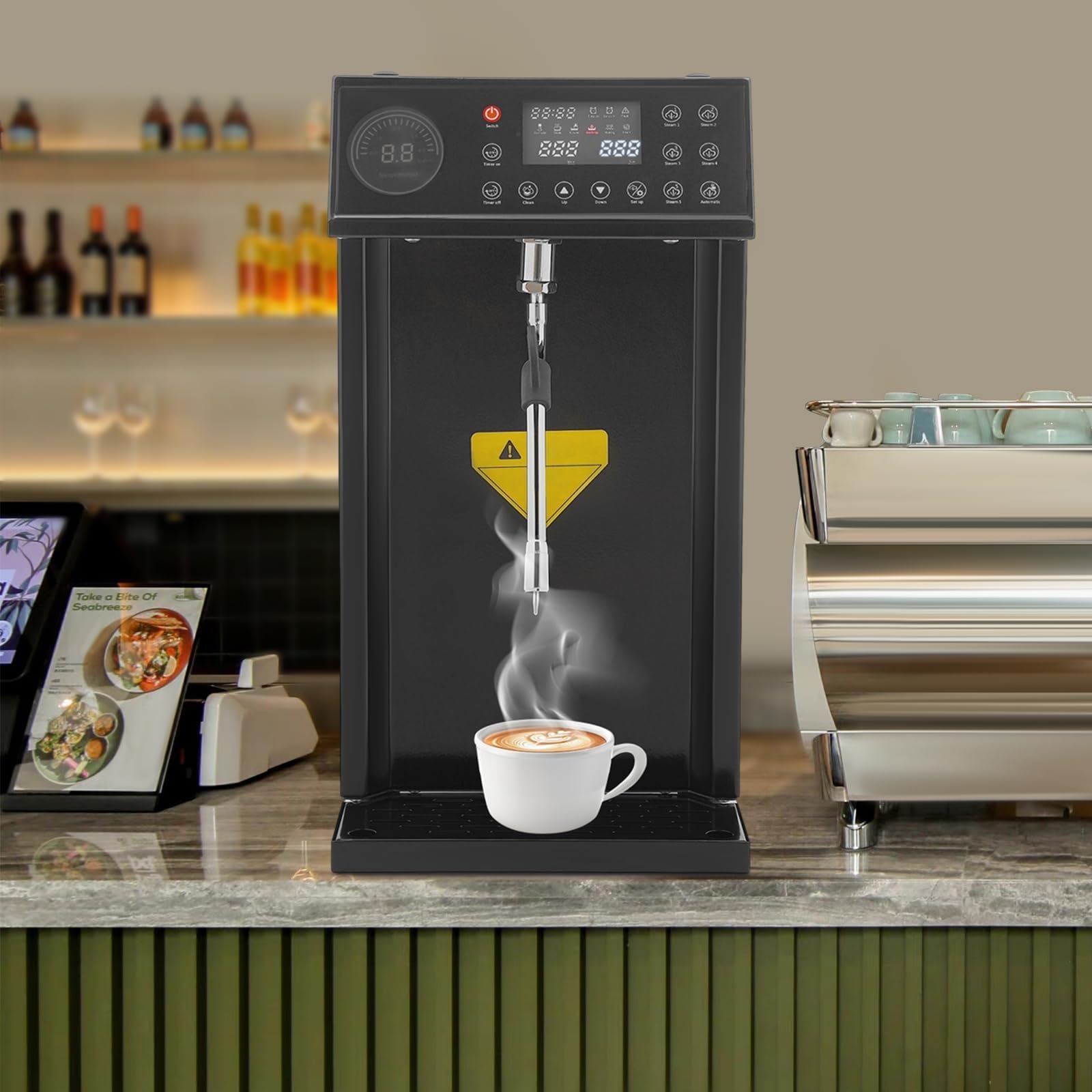 Elektryczny Spieniacz Do Mleka Z Bojlerem 8L, Inteligentny Spieniacz Do Wody Z Wrzącą Parą Do Espresso I Kawiarni,Black