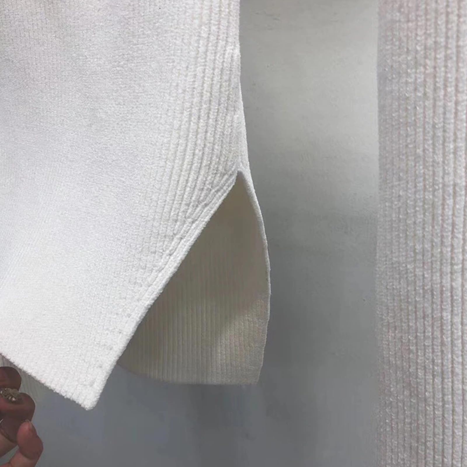 TEidea Rebeca Mujer Verano Autumn Fashion: Suéter De Punto Dividido De Lado Blanco con Cuello Cuadrado Y Mangas Largas para Mujeres-Blanco-S