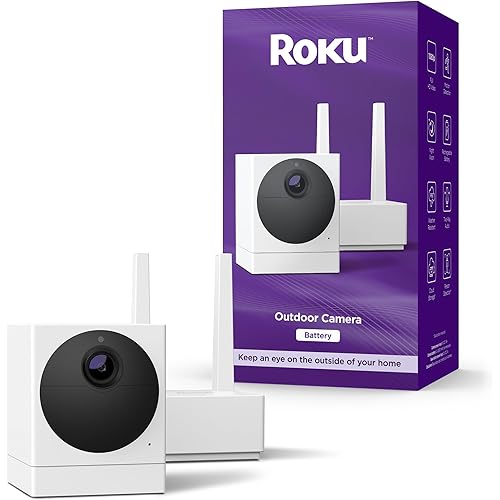 Roku Outdoor Camera for Home Security - IP65 Weather Resistance Wireless Security Camera with 1080p HD Night Vision, Works with Alexa & Google, Motion Detection - 90-Day Subscription Included, White