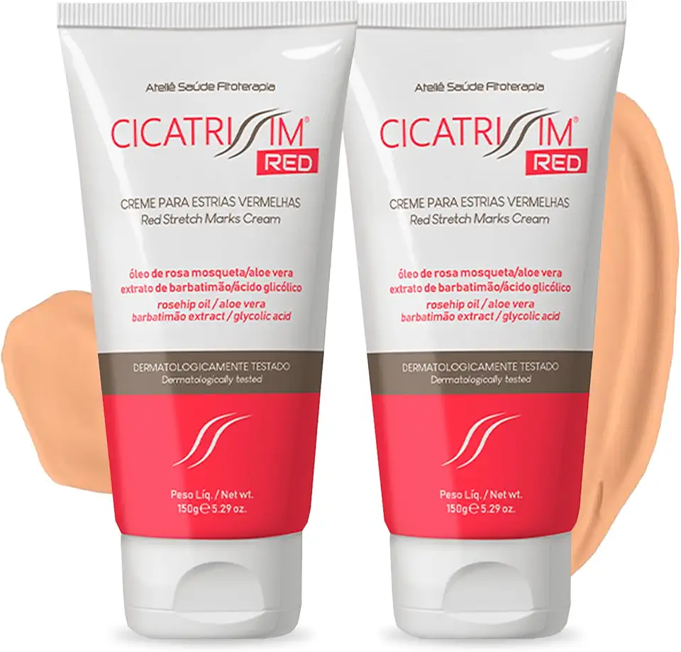 Cicatrissim Red Creme Para Estrias Vermelhas, Roxas e Recentes - Kit 2 Unidades - Suaviza Estrias, Uniformiza e Firma a Pele - Todos os Tipos de Pele - 150g Cada