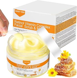 Retinol Microdermabrasion Face Scrub & Facial Exfoliator, with Manuka Honey Vitamin C & Niacinamide Face Mask - Gentle Exf...