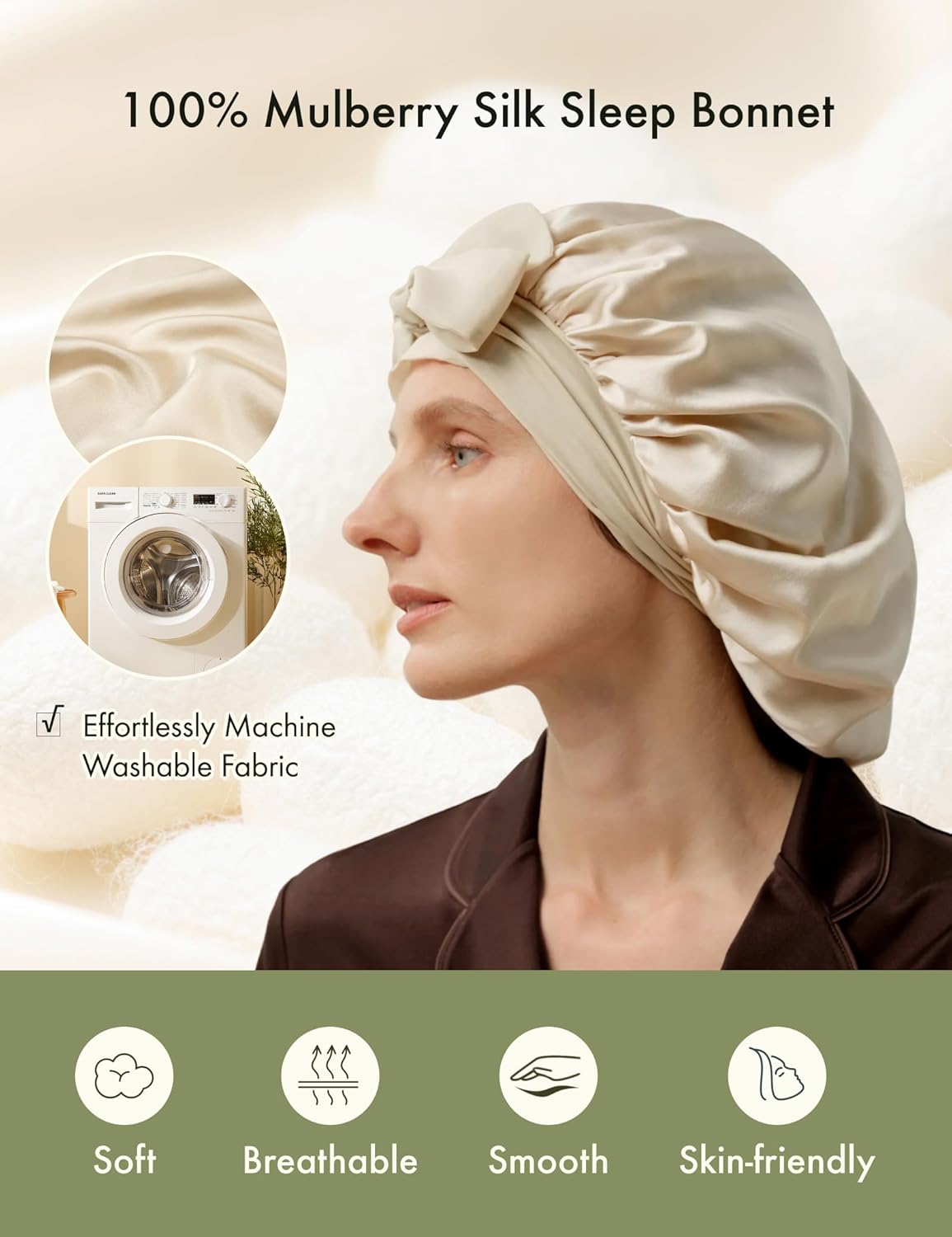 LilySilk 100% Chiffon Silk Bonnet for Women Double Side Reversible Sleep Cap with Tie for Night
