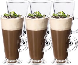 WUWEOT 6 Pack Tall Irish Coffee Mugs, 9 OZ Clear Milkshake Glass Latte Cups, Colombian Glass Cappuccino and Hot Chocolate Mugs with Handle for Coffee, Tea, Water, Juice, Beer, Milk Hot And Cold Drinks