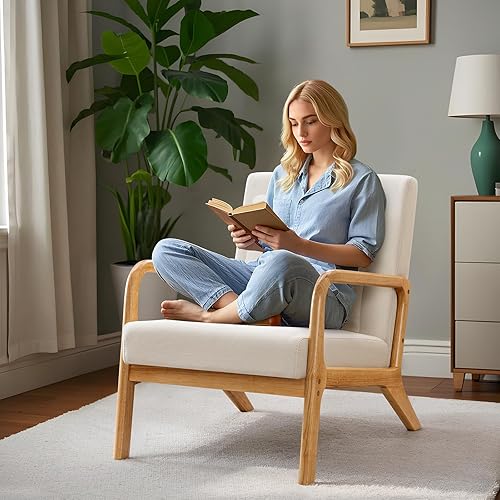Miniatura 2 de ELUCHANG Silla decorativa moderna de mediados de siglo con almohada lumbar, sillas tapizadas para sala de estar, silla de lectura cómoda de tela de