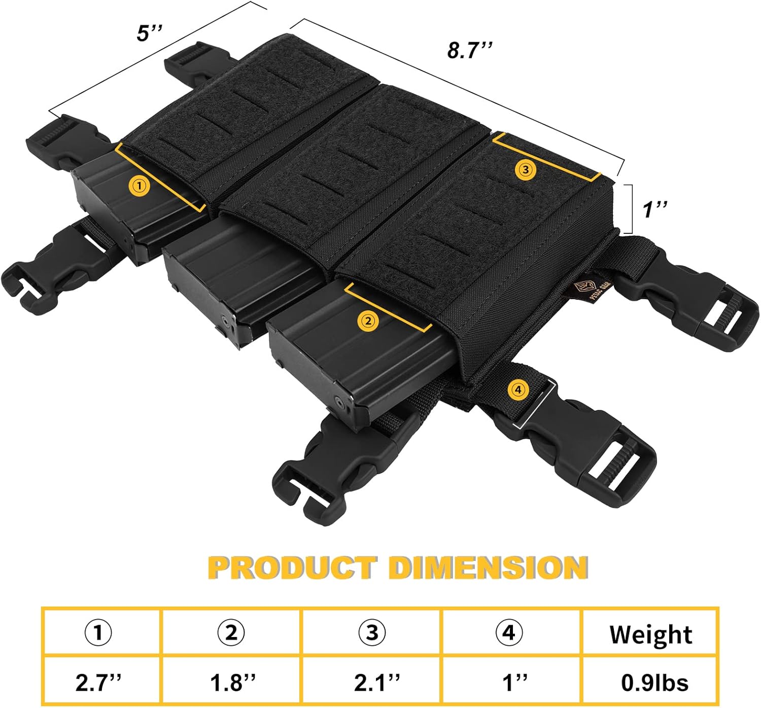 Tactical Triple Mag Pouch,Placard Magazine Panel with Insert Set Clip Holder with Hook Backing and Female QASM Buckles.