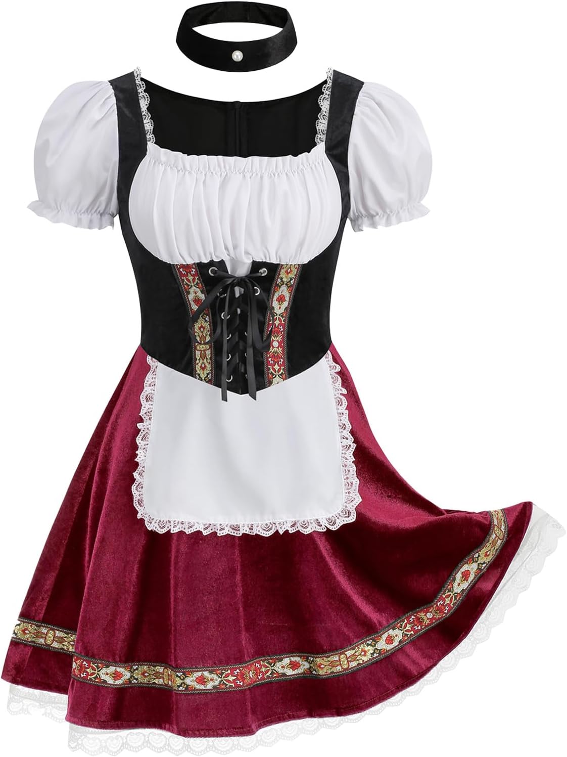 GRAJTCIN Womens Oktoberfest Costume, Halloween German Bavarian Costume Velvet Dirndl Dress - Image 3