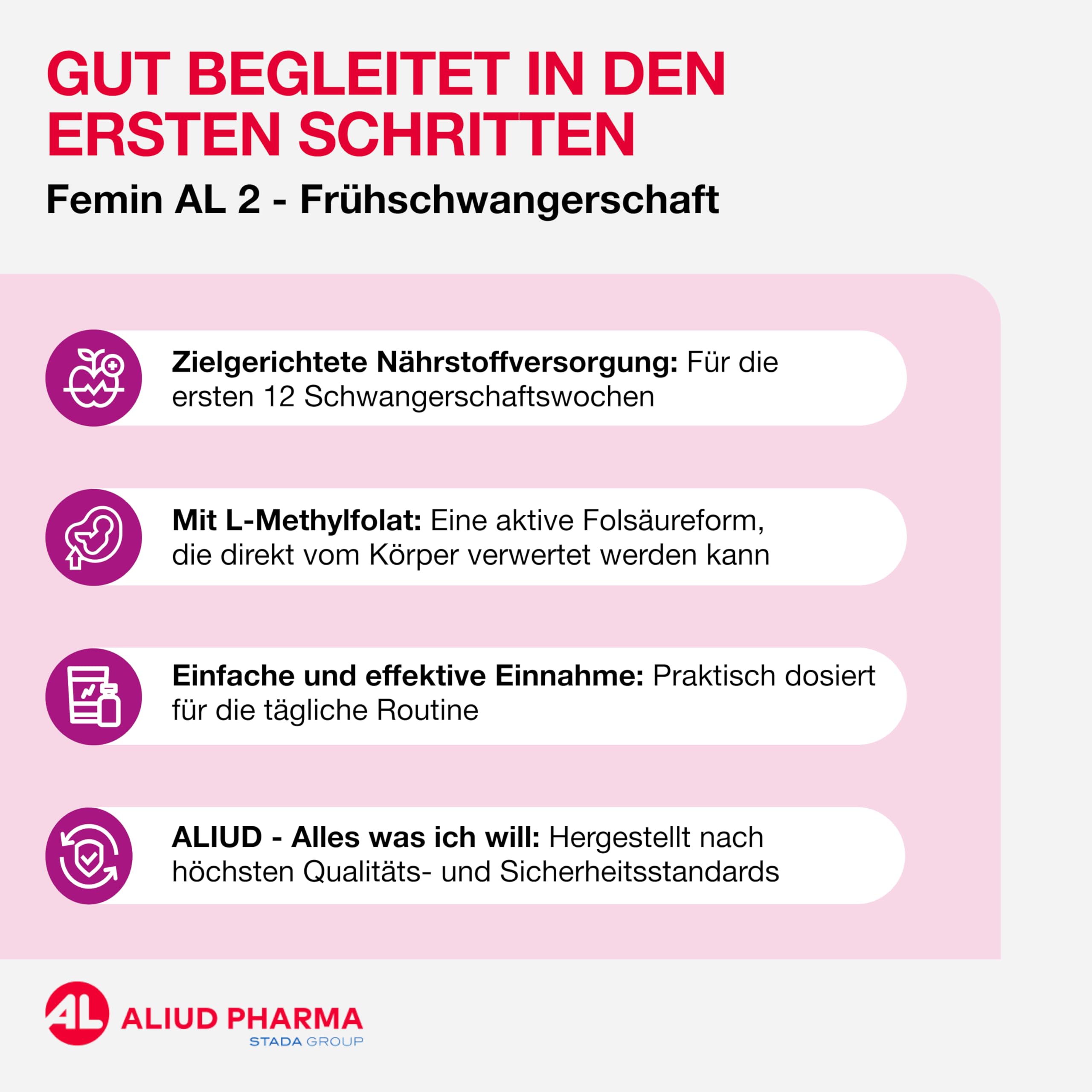 Femin AL 2 Frühschwangerschaft: Folsäure für Schwangere bis 12. Woche - Enthält L-Methylfolat, Vitamine, Eisen, Jod, Cholin für Mutter und Baby in der Schwangerschaft, 30 Kapseln
