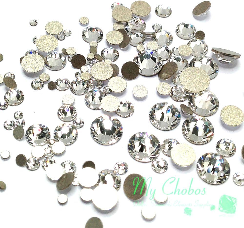 Austrian Clear CRYSTAL (001) 2058/2088 Crystal Flatbacks Rhinestones Nail Art Mixed With Sizes Ss5, Ss7, Ss9, Ss12, Ss16, Ss20, Ss30, 144 Piece Made in Austria